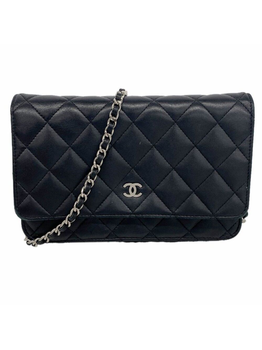 Chanel Wallet on Chain Quilted Lambskin Black Silver Shoulder Bag